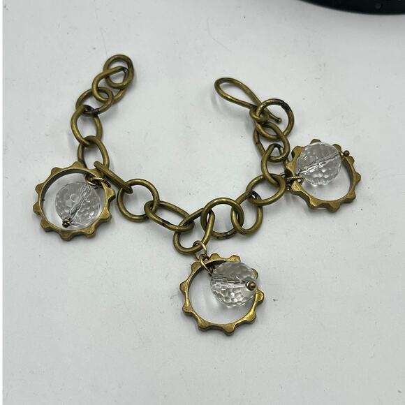 Vintage Style Clear Faceted Quartz Crystal Charm Bracelet Brass Tone 7.5" - Picture 5 of 7